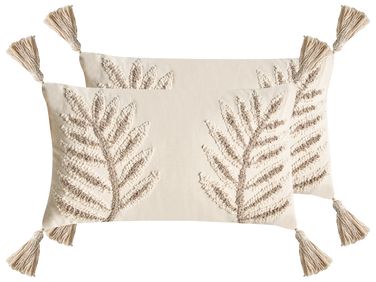 Set van 2 sierkussens POMETIA Katoen 30 x 50 cm Beige bloempatroon