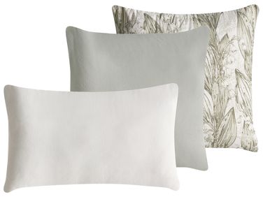 Set of 3 Decorative Cushions XYLOPIA Cotton 30 x 50 cm 45 x 45 cm Green Floral Pattern