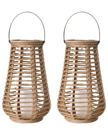 Set of 2 Solar Powered Lanterns GWAYI 34 cm Natural