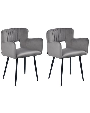 Set of 2 Dining Chairs SANILAC Velvet Grey