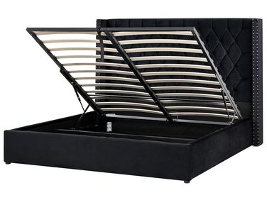 Ottoman Bed Velvet LUBBON 180 x 200 cm (EU Super King) Black