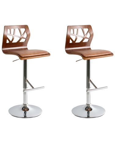 Set of 2 Bar Chairs PETERSBURG Faux Leather Brown/ Silver