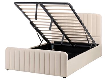 Ottoman Bed Velvet LUNAN 120 x 200 cm (EU Small Double) Beige