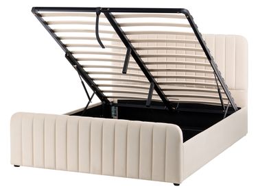 Ottoman Bed Velvet LUNAN 140 x 200 cm (EU Double) Beige