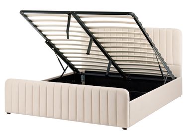 Ottoman Bed Velvet LUNAN 160 x 200 cm (EU King Size) Beige