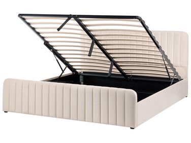 Ottoman Bed Velvet LUNAN 180 x 200 cm (EU Super King) Beige