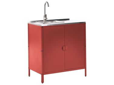 Outdoor Kitchen Cabinet with Sink VILAMA Metal Red