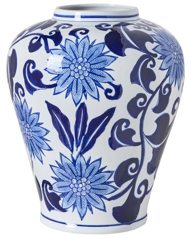 Vase à fleurs GIRONA Porcelaine 35 cm Blanc/bleu