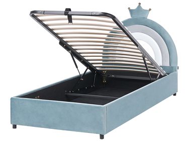 Kids Ottoman Bed Crown Velvet GRISETOT 90 x 200 cm (EU Single) Blue