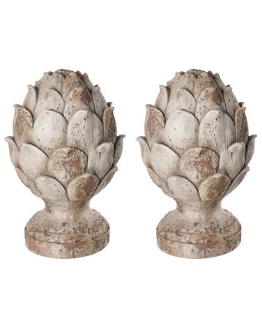 Set of 2 Garden Statues CORRINALDO Pinecone Beige