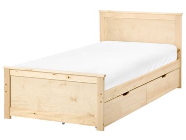 Bed with 2 Drawers Pine Wood DAUPHIN 90 x 200 cm (EU Single) Light Brown