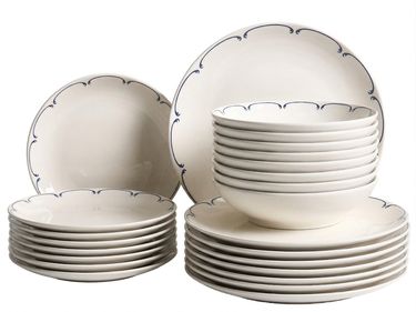 Set of 24 Dinnerware CHAROLI Porcelain White/ Blue