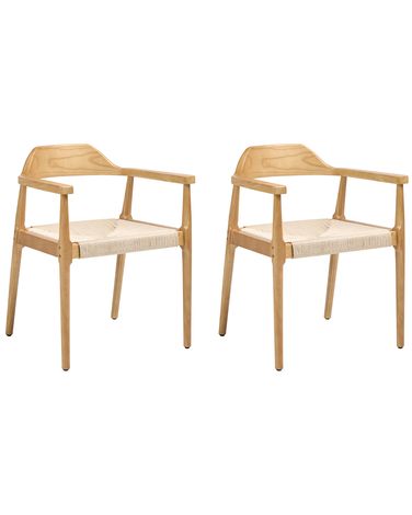 Set van 2 eetkamerstoelen OAKDALE Hout Lichtbruin/beige