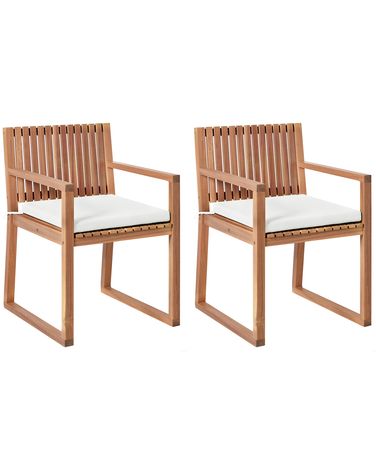 Set van 2 stoelen met zitkussen SASSARI II PREMIUM Gecertificeerd acaciahout Gebroken wit