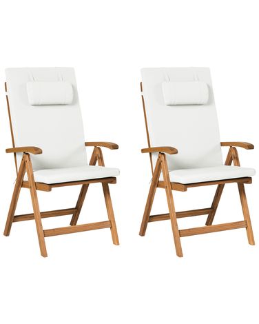Set van 2 stoelen met zitkussen JAVA PREMIUM Acaciahout Gebroken wit