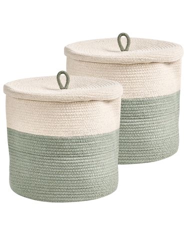Set van 2 manden SILOPI Katoen Lichtbeige/groen