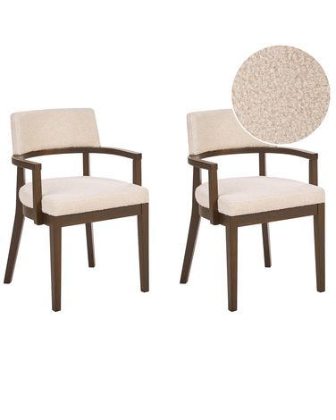 Set of 2 Dining Chairs DALBO Boucle Dark Brown/ Off-White