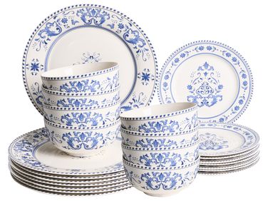 Set of 24 Dinnerware GALANGAL Porcelain White/ Blue