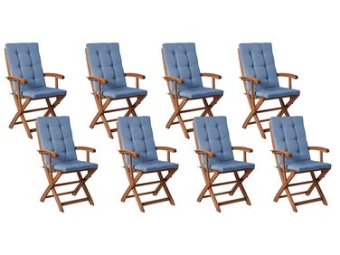 Set van 8 stoelen met zitkussen MAUI PREMIUM Acaciahout Blauw