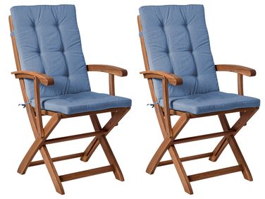 Set van 2 stoelen met zitkussen MAUI PREMIUM Acaciahout Blauw