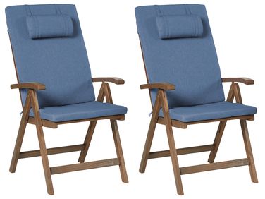 Set van 2 stoelen met zitkussen AMANTEA PREMIUM Acaciahout Blauw