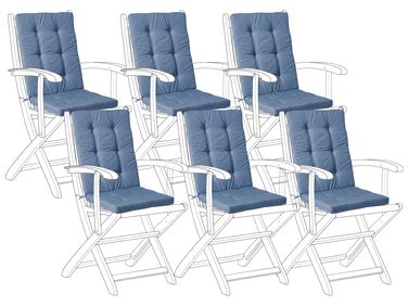Set van 6 rug/zitkussens JAVA/AMANTEA PREMIUM 50 x 71 cm Blauw
