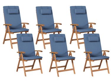 Set van 6 stoelen met zitkussen JAVA PREMIUM Acaciahout Blauw