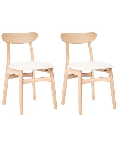 Set of 2 Dining Chairs DOYLE Wood Light Brown/ Light Beige