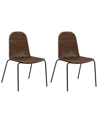 Set van 2 eetkamerstoelen ROXTON Rotan Donkerbruin