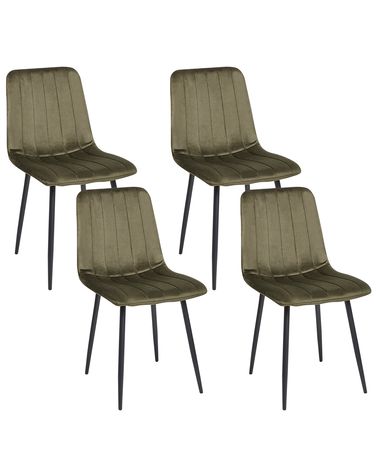Set of 4 Dining Chairs KALISPELL Velvet Olive Green