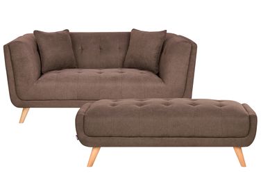 Sofa 2 Seater HABO Fabric Dark Brown with Ottoman