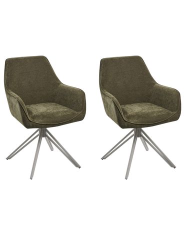 Set of 2 Dining Chairs JODAR Fabric Dark Green