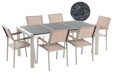 Tuinset 6-zits GROSSETO driedubbele plaat Basalt Gevlamd Zwart/beige