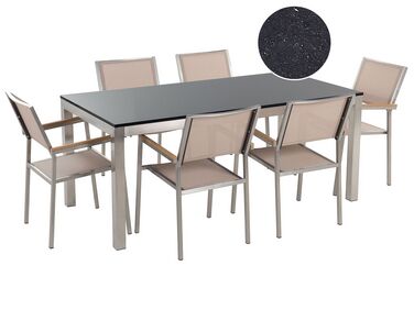 Tuinset 6-zits GROSSETO Graniet Gepolijst Zwart/beige