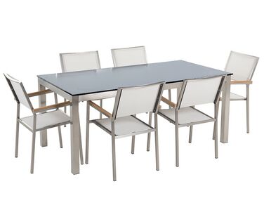 Tuinset 6-zits GROSSETO Veiligheidsglas Zwart/wit