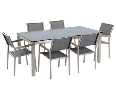 Tuinset 6-zits GROSSETO Veiligheidsglas Grijs/zwart