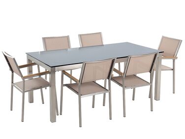 Tuinset 6-zits GROSSETO Veiligheidsglas Zwart/beige