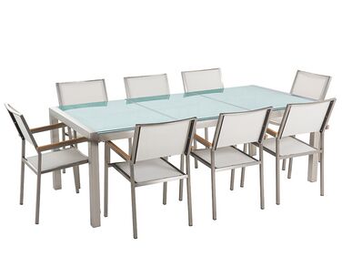 Tuinset 8-zits GROSSETO Gebarsten glas Transparant/wit