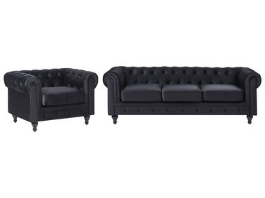 Living Room Set 4 Seater CHESTERFIELD Velvet Black