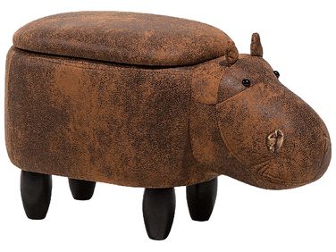 Tabouret de rangement animal HIPPO Cuir PU Marron Hippopotame