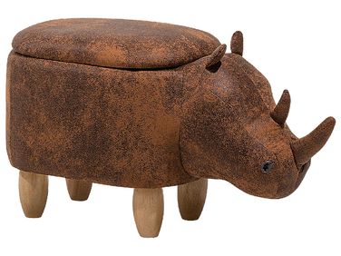 Tabouret de rangement animal RHINO Cuir PU Marron clair Rhinocéros