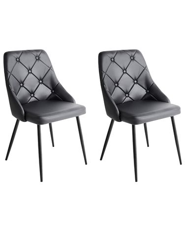 Set of 2 Dining Chairs VALERIE Faux Leather Black