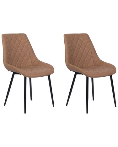 Set of 2 Dining Chairs MARIBEL Faux Leather Golden Brown