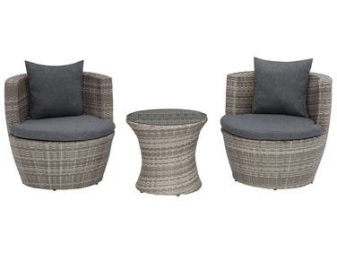 Bistroset met kussens CAPRI PE rotan Grijs
