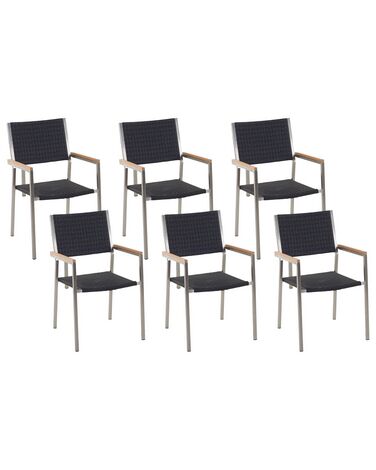 Set of 6 Garden Chairs GROSSETO PE Rattan Black