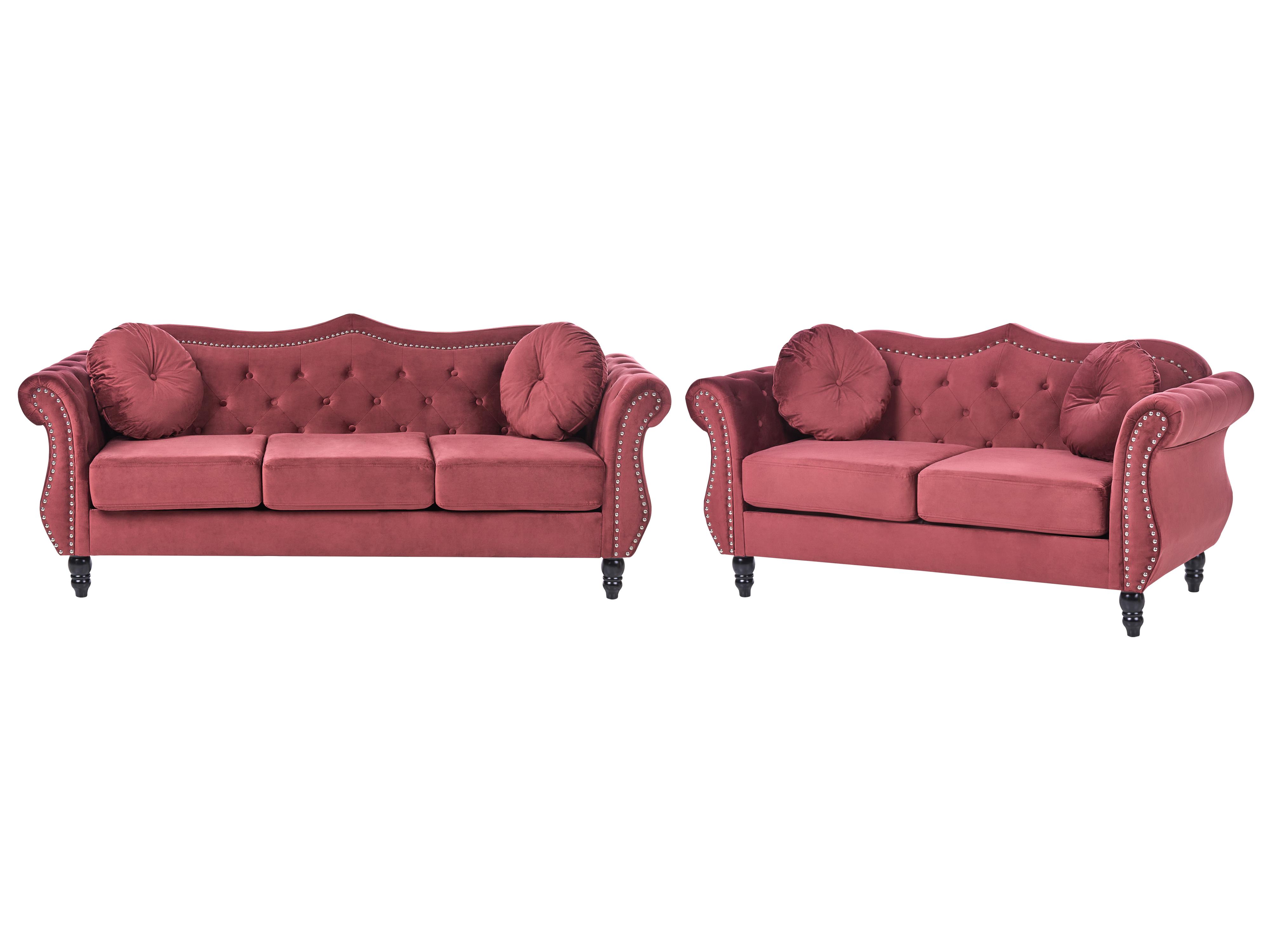Living Room Set 5 Seater SKIEN Velvet Dark Red