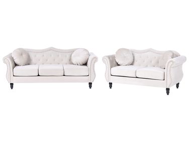 Living Room Set 5 Seater SKIEN Velvet Light Beige