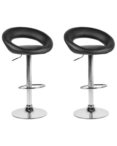 Set of 2 Bar Chairs PEORIA Faux Leather Swivel Black