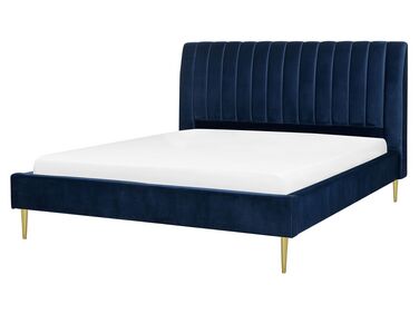 Bed Velvet MARVILLE 160 x 200 cm (EU King Size) Navy Blue