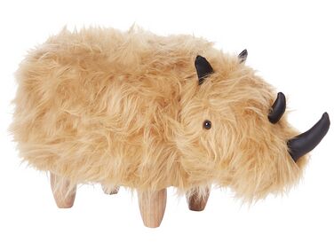 Tabouret animal WOOLLY Fourrure synthétique Beige sable Rhinocéros